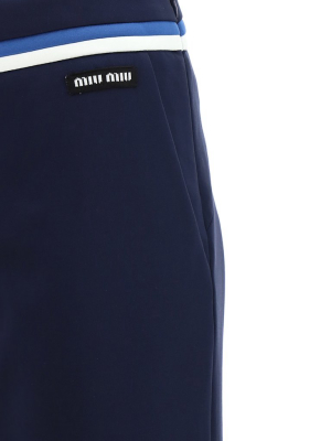 Miu Miu Striped Logo Patch Trousers