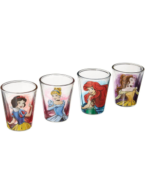 Silver Buffalo Disney Fashionista Princesses 4 Piece Shot Glass Set