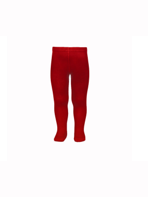 Girl's Plain Stitch Red Tights