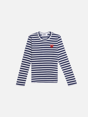 Cdg Pocket Play Striped Tee - Navy / White