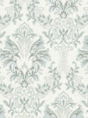 Bold Brocade Wallpaper In Blue And Grey From The Impressionist Collection By York Wallcoverings