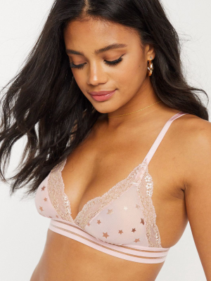 Asos Design Stella Microfibre & Lace Triangle Bra With Rose Gold Star