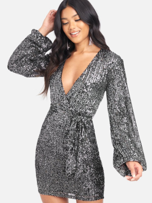 Sequin Tie Front Dress