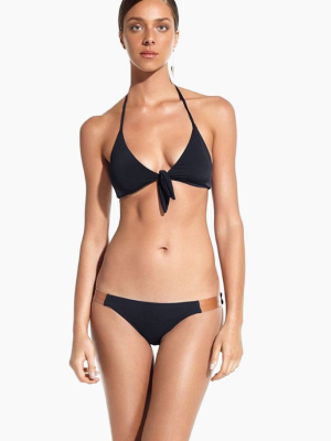 Leather Side Strap Bikini Bottom - Black & Brown