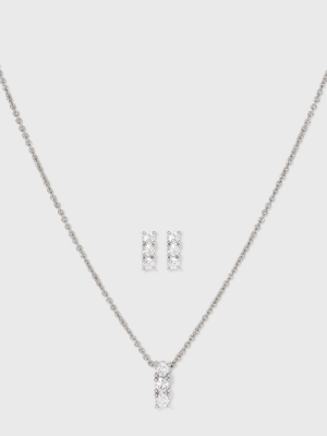 Silver Plated Brass Earring, Pendant And Bracelet Set - A New Day™ Silver