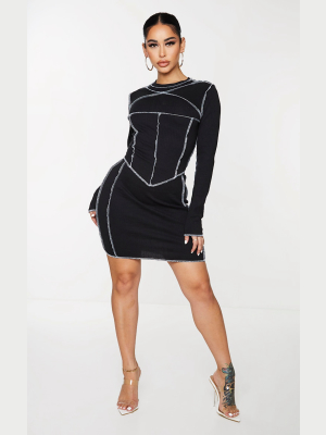 Shape Black Rib Contrast Seam Detail Bodycon Skirt