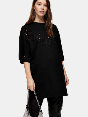 Black Broderie T-shirt Dress