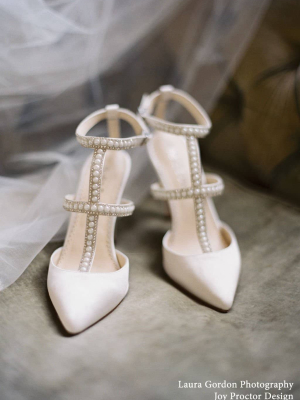 Ivory Wedding Shoes With Pearls, T Strap Heels