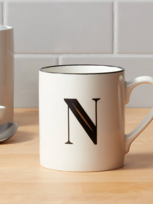 16oz Stoneware Monogram N Mug White - Threshold™