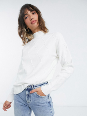 Fashion Union Relaxed Sweater In Diamond Knit Co-ord