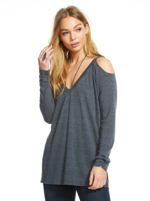 Triblend Jersey Cold Shoulder L/s V-neck Raglan Tee