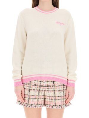 Msgm Contrast Trim Logo Embroidered Jumper