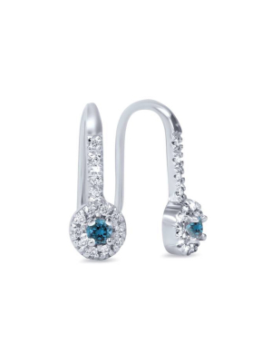 Pompeii3 1/2ct Treated Blue & White Diamond Dangle Earrings 10k White Gold