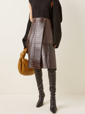 Apron Croc-effect Leather Midi Wrap Skirt