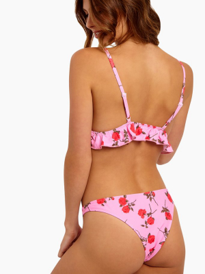 Quella High Cut Cheeky Bikini Bottom - Candy Pink Rose Floral Print