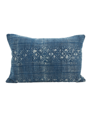 16"x24" Stripes And Swirls Distressed Down Filled Throw Pillow Blue - Saro Lifestyle