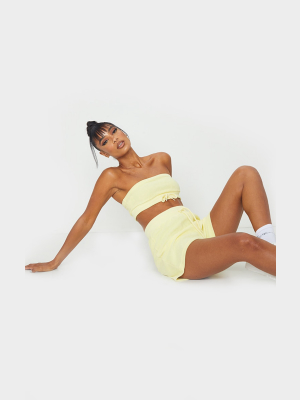 Yellow Towelling Tie High Waist Shorts