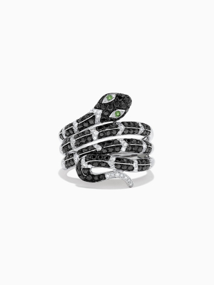 Effy Safari 14k White Gold Diamond & Emerald Snake Ring, 1.06 Tcw