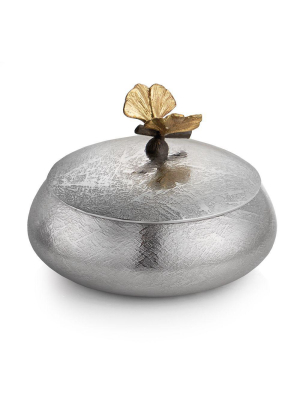 Butterfly Ginkgo Round Trinket Box