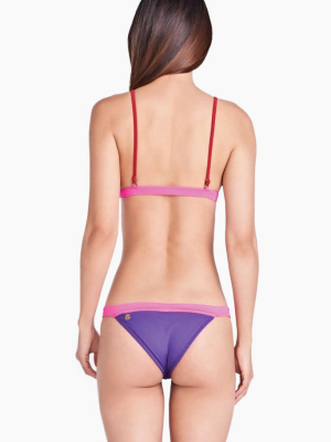 Mira Color Block Cheeky Bikini Bottom - Royal Purple/hot Pink