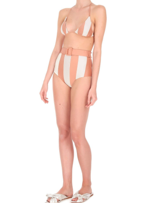 Porto Striped Hot Pants Bikini With Belt