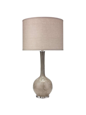 Florence Table Lamp In Taupe Glass With Large Drum Shade In Natural Linen