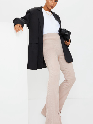 Taupe Rib Split Hem Flared Pants