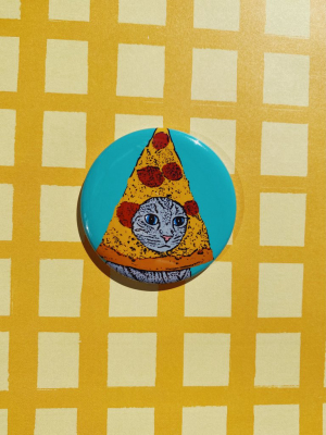 Pizza Cat Round Magnet