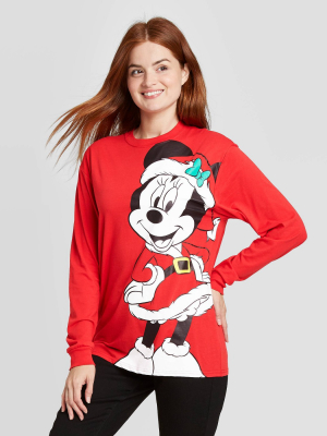 Women's Minnie Oversized Christmas Long Sleeve Graphic T-shirt - Red