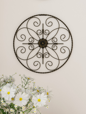 14" Round Medallion Metal Wall Art Almost Black - Lavish Home