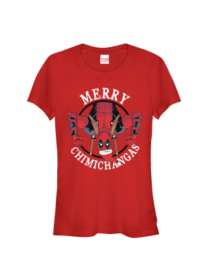 Junior's Marvel Christmas Deadpool Merry Chimichangas T-shirt