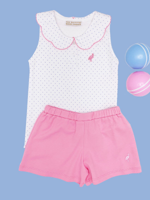 Paige's Playful Polo & Onesie - Barbados Blue Micro Dot With Hamptons Hot Pink