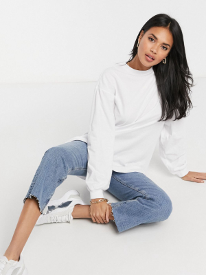 Asos Design Oversized Long Sleeve T-shirt With Cuff Detail In White