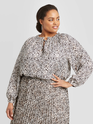 Women's Plus Size Long Sleeve V-neck Blouse - A New Day™