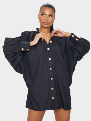 Black Gold Button Detail Shirt Dress