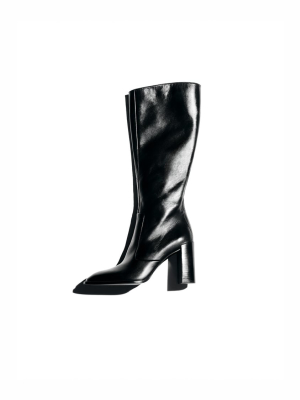 Square Toe Heeled Leather Boots