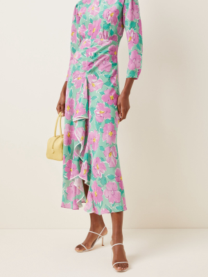 Cherie Ruffled Floral Silk Maxi Dress