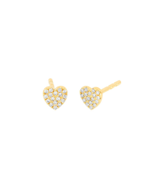 Baby Diamond Heart Studs - Yellow Gold