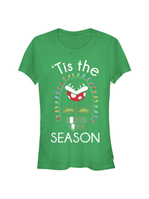 Junior's Nintendo Christmas Mario Piranha Plants T-shirt