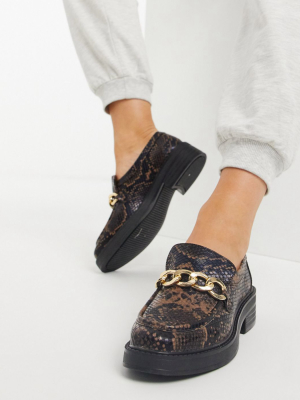 Asos Design Maple Chunky Chain Loafers In Brown Snake