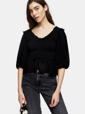 Black Shirred Prairie Blouse