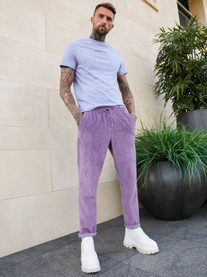 Asos Design Cord Slim Pants In Washed Purple
