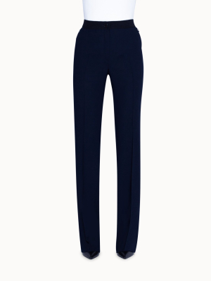 Straight Leg Wool Pants With Elastic Waist Band