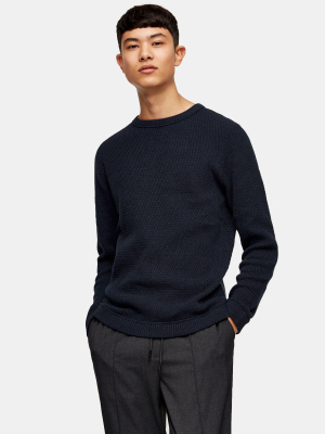 Selected Homme Navy Knitted Organic Cotton Sweatshirt