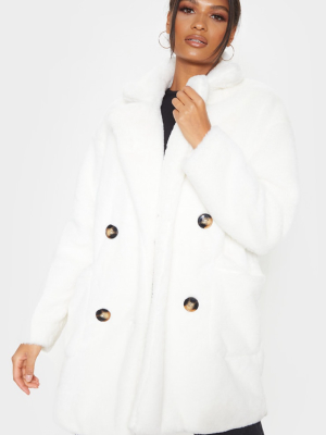 Cream Faux Fur Double Breasted Coat