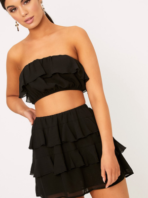 Poppey Black Ruffle Mini Skirt