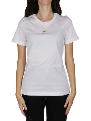 Dolce & Gabbana Crystal Logo Embellished Crewneck T-shirt