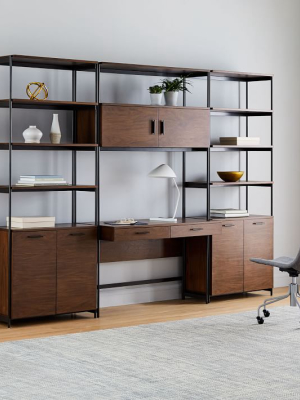 Foundry Wide Bookcase & Desk Set - Dark Walnut