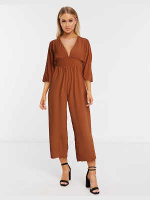 Asos Design Kimono Sleeve Culotte Jumpsuit In Terracotta