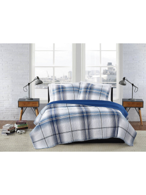 London Fog Nolan Houndstooth Stripe Quilt Set